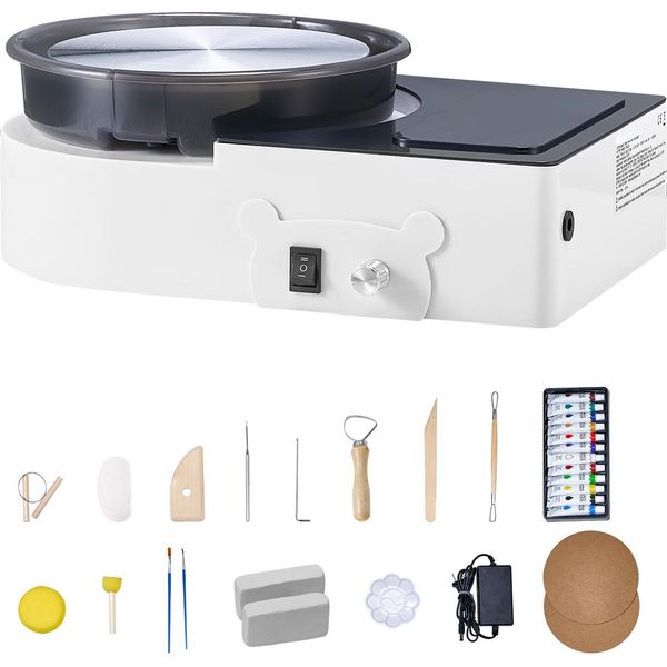 Succebuy Mini Tornio Da Vasaio Con Piattaforma Girevole Da 158 Mm, Velocità Di Rotazione Regolabile E Controllo Elettrico, Inclusi Strumenti Per Modellare L'argilla, Ideale Per Progetti Fai Da Te E Corsi Di Ceramica, Bianco-image