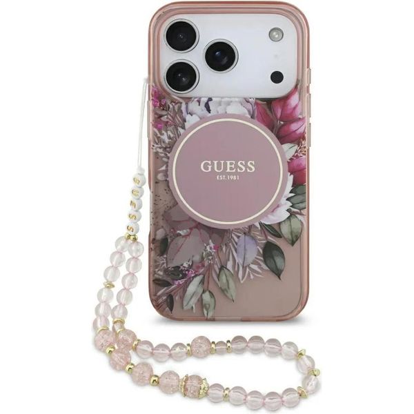 Etui Guess Iml Flowers Pearl Strap Magsafe Do Iphone 17 Pro RóżOwy-image