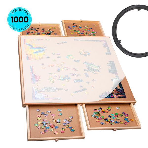 Tavola Per Puzzle Piecepro Con 4 Cassetti E Coperchio Protettivo, Disco Rotante - Per 1000 Pezzi - Tavola Per Puzzle Con Contenitore - 76 X 57 Cm-image