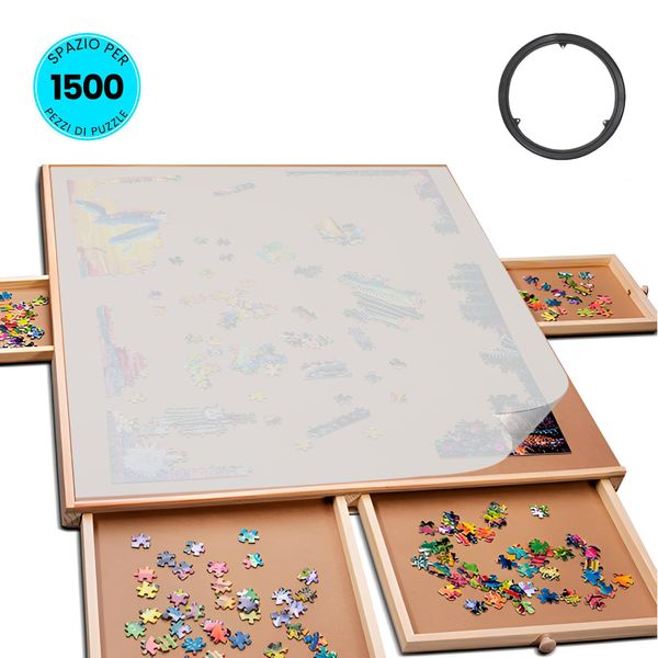 Tavola Per Puzzle Piecepro Per 1500 Pezzi Con 6 Cassetti E Copertura Protettiva, Disco Rotante - Tavola Per Puzzle Con Contenitore - 89 X 68 Cm-image