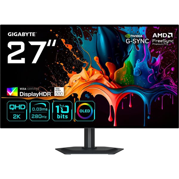 Gigabyte MO27Q28G Monitor Gaming Oled 27" Qhd - 2560 X 1440, 280Hz, 0,03Ms, 335 Cd/M², Display Hdr True Black 500, Hdmi 2.1, Displayport 1.4"-image