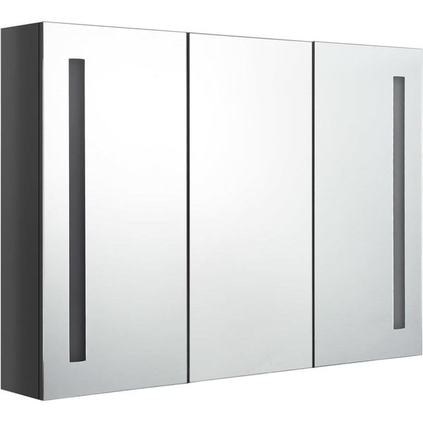 Syfax™ Armadietto Bagno Con Specchio E Led 89X14X62 Cm Grigio Lucido-image