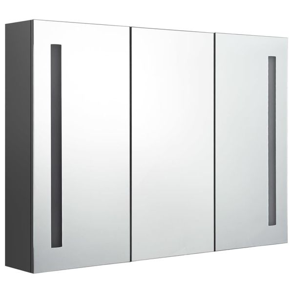Syfax™ Armadietto Bagno Con Specchio E Led 89X14X62 Cm Grigio-image