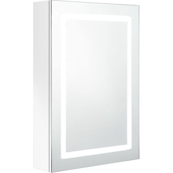 Syfax™ Armadietto Bagno Con Specchio E Led Bianco Lucido 50X13X70 Cm-image