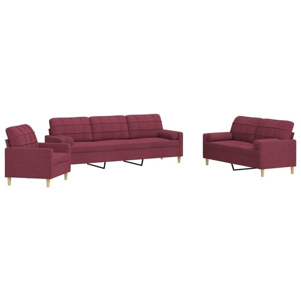 Syfax™ Set Di Divani 3 Pz Con Poggiapiedi Rosso Vino In Tessuto-image