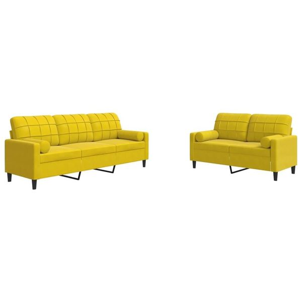 Syfax™ Set Di Divani 2 Pz Con Cuscini E Rinforzi Giallo In Velluto-image