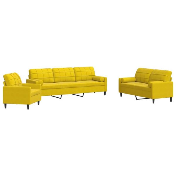 Syfax™ Set Di Divani 3 Pz Con Cuscini E Rinforzi Giallo In Velluto-image
