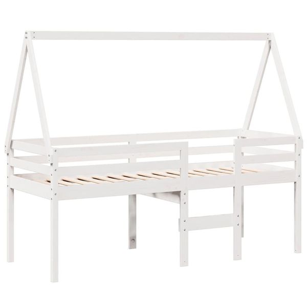 Syfax™ Letto A Soppalco Con Tetto Bianco 75X190 Cm In Legno Di Pino-image