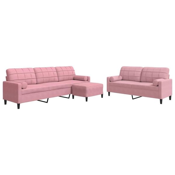 Syfax™ Set Di Divani 3 Pz Con Cuscini E Rinforzi Rosa In Velluto-image