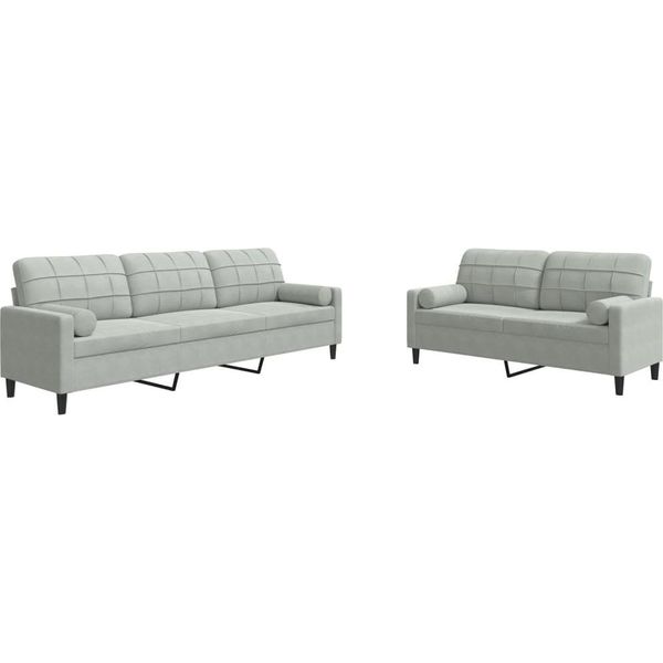 Syfax™ Set Di Divani 2 Pz Con Cuscini E Rinforzi Grigio Chiaro Velluto-image