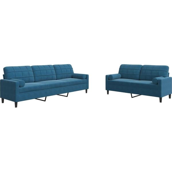 Syfax™ Set Di Divani 2 Pz Con Cuscini E Rinforzi Blu In Velluto-image