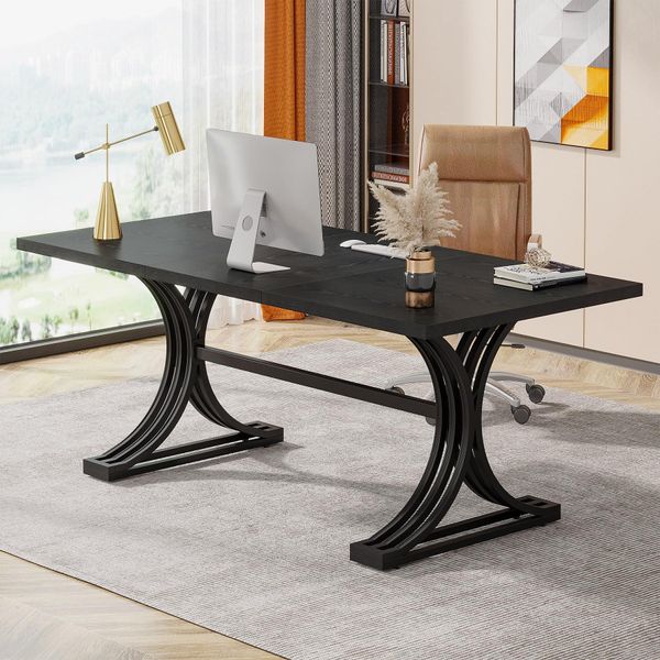 Scrivania Tribesigns, Scrivania Moderna Per Computer Per 8-10 Persone, Scrivania Direzionale In Legno, Mobili Per Ufficio, Scrivania Per L'ufficio Domestico (Nero)-image