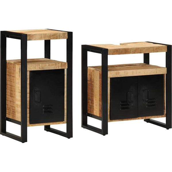 Syfax™ Set Di Mobili Per Il Bagno 2 Pcs Legno Di Mango Grezzo E Solido-image