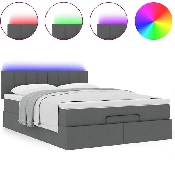 Syfax™ Pouf Letto Con Materasso E Led Grigio Scuro 140X190 Cm-image