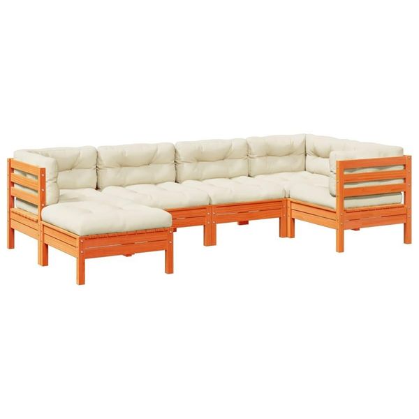 Syfax™ Set Divani Giardino 6Pz Con Cuscini Marrone Cera Massello Pino-image