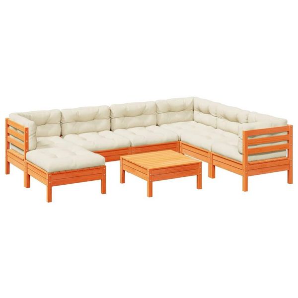 Syfax™ Set Divani Giardino 8 Pz Con Cuscini Marrone Cera Massello Pino-image