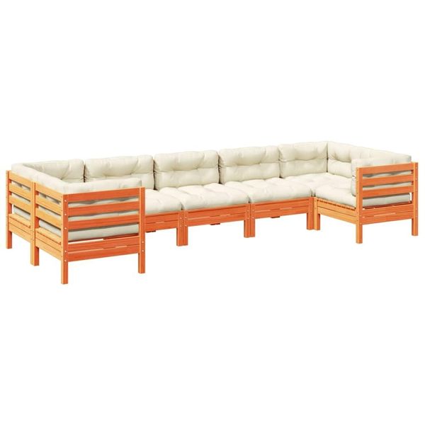 Syfax™ Set Divani Giardino 7 Pz Con Cuscini Marrone Cera Massello Pino-image