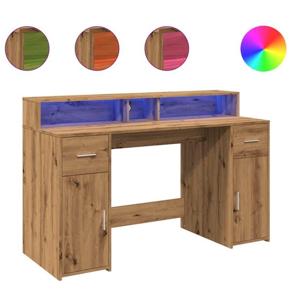 Syfax™ Scrivania Con Luci Led Rovere 140X55X91 Cm In Legno Multistrato-image