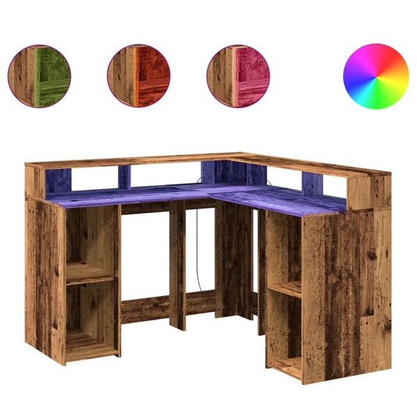 Syfax™ Scrivania Con Luci Led Legno Antico 130X130X91 Cm In Truciolato-image