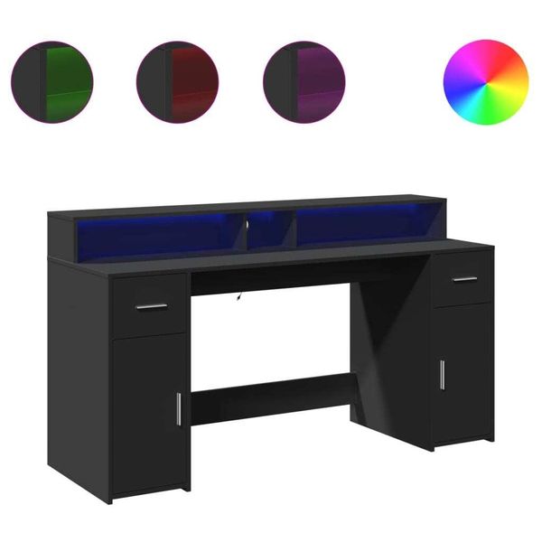 Syfax™ Scrivania Con Luci Led Nera 160X55X91 Cm In Legno Multistrato-image