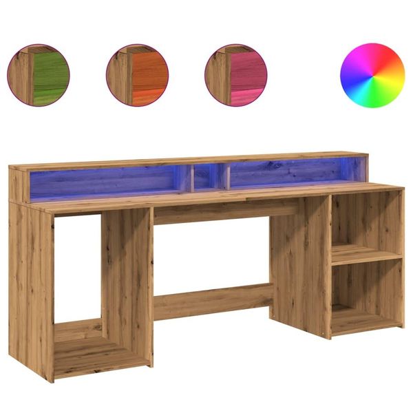 Syfax™ Scrivania Con Led Rovere Artigianale 200X55X91 Cm In Truciolato-image