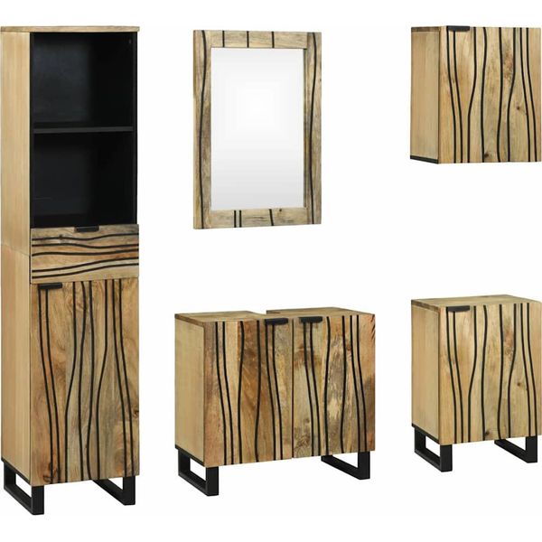 Syfax™ Set Di Mobili Per Il Bagno 5 Pcs Marrone Legno Multistrato-image