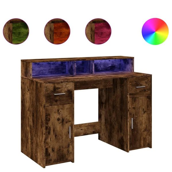 Syfax™ Scrivania Con Luci Led Rovere Fumo 120X55X91 Cm In Multistrato-image
