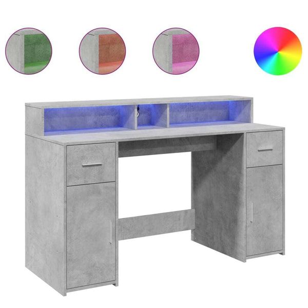Syfax™ Scrivania Con Luci Led Grigio Cemento 140X55X91 Cm Multistrato-image