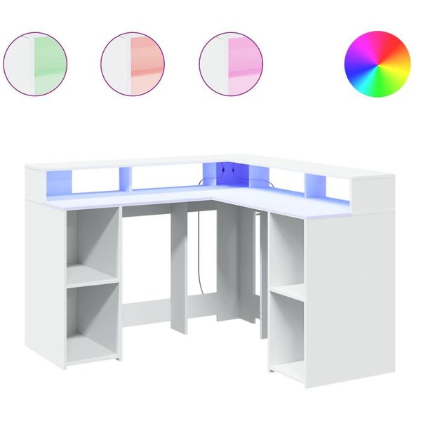 Syfax™ Scrivania Con Luci Led Bianca 130X130X91 Cm In Truciolato-image