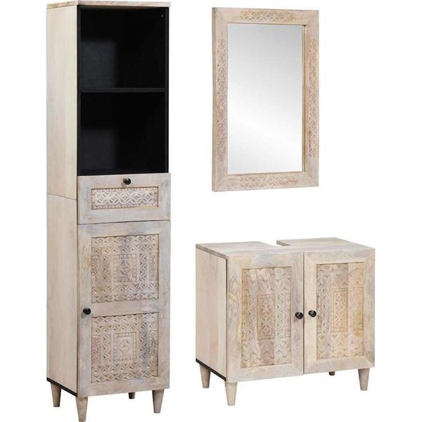 Syfax™ Set Di Mobili Per Il Bagno 3 Pcs Bianco Legno Massello Di Mango-image