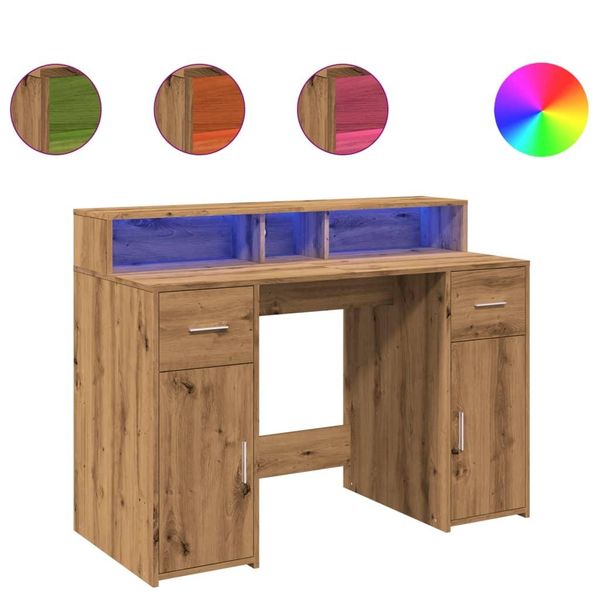 Syfax™ Scrivania Con Luci Led Rovere 120X55X91 Cm In Legno Multistrato-image