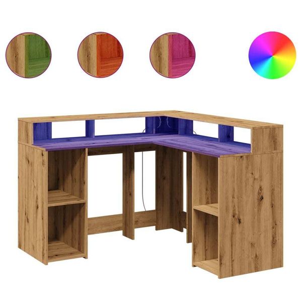 Syfax™ Scrivania A Luci Led Rovere Artigianale 140X55X91 Cm Truciolato-image