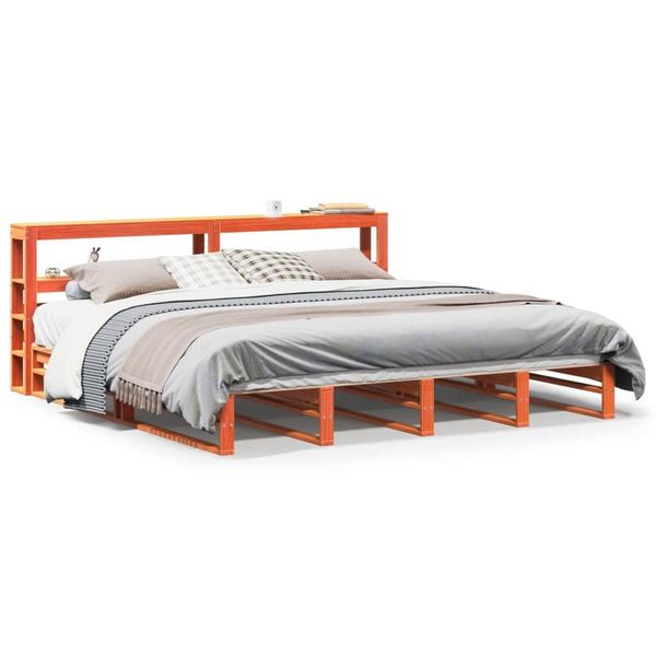 Syfax™ Giroletto Con Testiera Marrone Cera 200X200 Cm Massello Pino-image