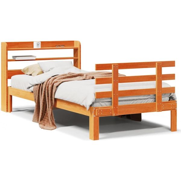 Syfax™ Giroletto Con Testiera Marrone Cera 75X190 Cm Massello Pino-image