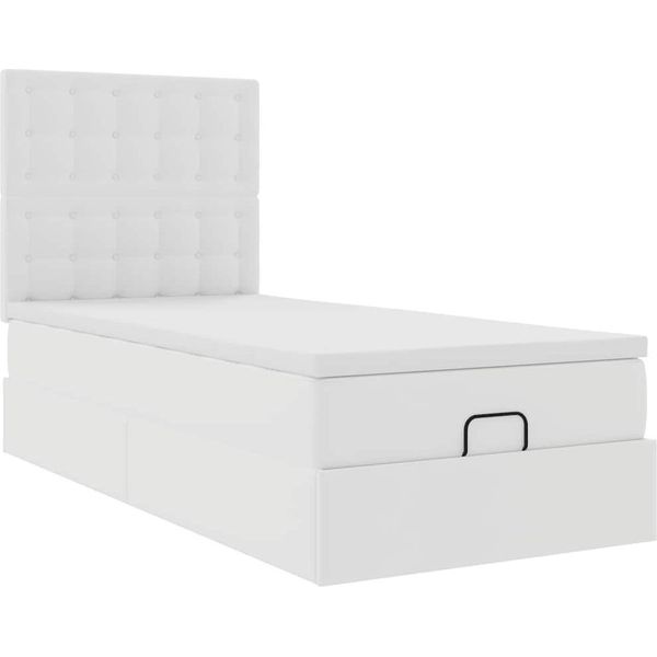 Syfax™ Letto Pouf Con Materasso Bianco 100X200 Cm Pelle Finta-image