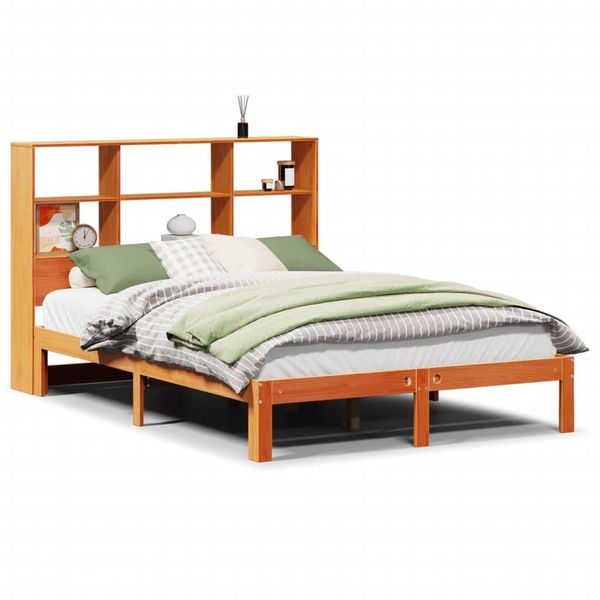Syfax™ Letto Libreria Senza Materasso Marrone Cera 120X190 Cm In Pino-image