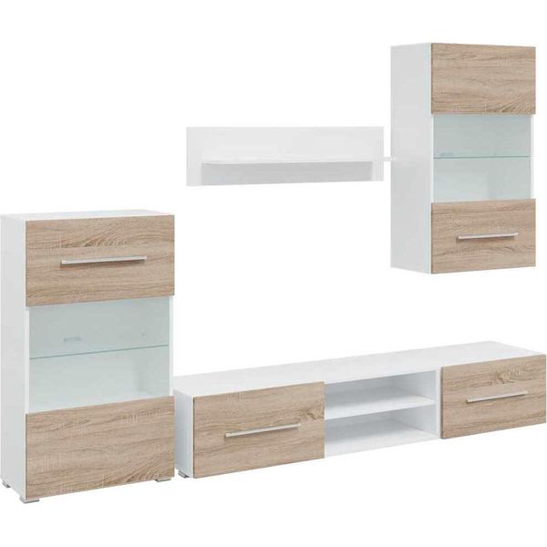 Syfax™ Mobile Tv 5 Pz Con Illuminazione A Led Rovere Sonoma Truciolato-image