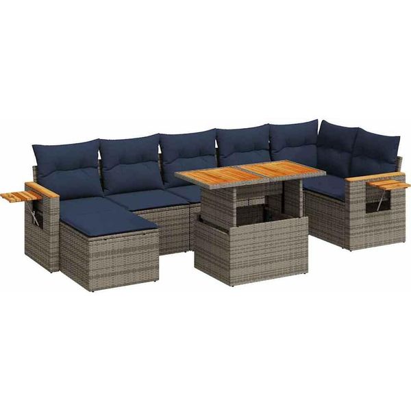 Syfax™ Set Divani Giardino 8 Pz Con Cuscini Marrone Polyrattan Acacia-image