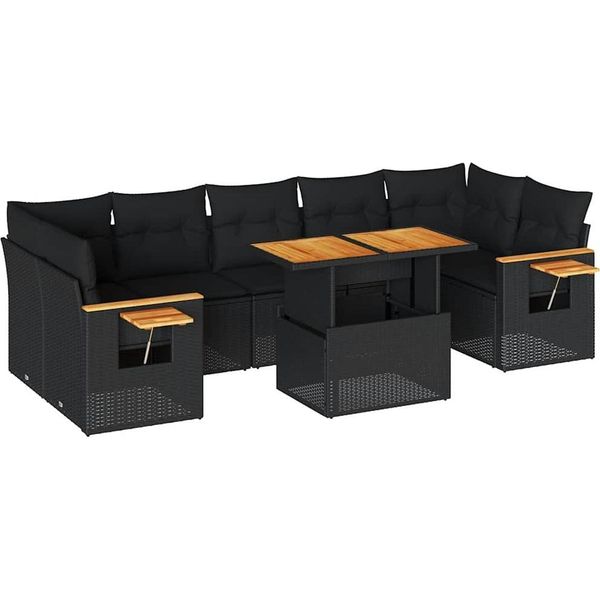 Syfax™ Set Divani Da Giardino Con Cuscini 8 Pz Nero Polyrattan Acacia-image