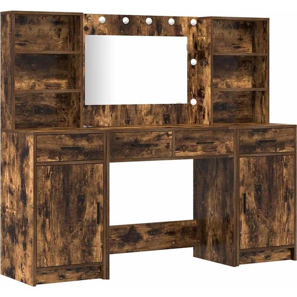 Syfax™ Set Da Tavolo Da Trucco Con Led Con Cassetto 3 Pcs Rovere Fumé-image
