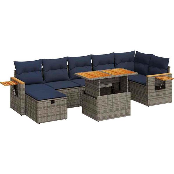 Syfax™ Set Divani Giardino 8 Pz Con Cuscini Grigio Polyrattan Acacia-image