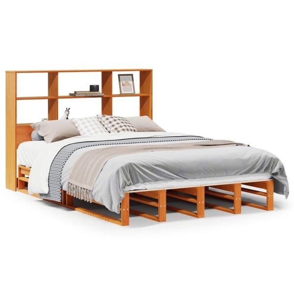 Syfax™ Letto Libreria Senza Materasso Marrone Cera 120X190 Cm Legno-image