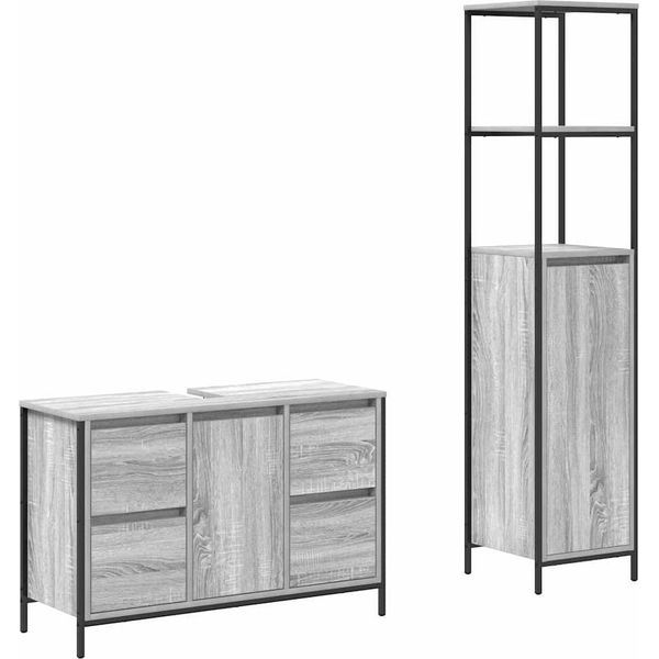 Syfax™ Set Di Mobili Per Il Bagno Con Porta 2 Pcs Grigio Sonoma E Nero-image