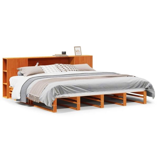 Syfax™ Letto Libreria Senza Materasso Marrone Cera 180X200 Cm Legno-image