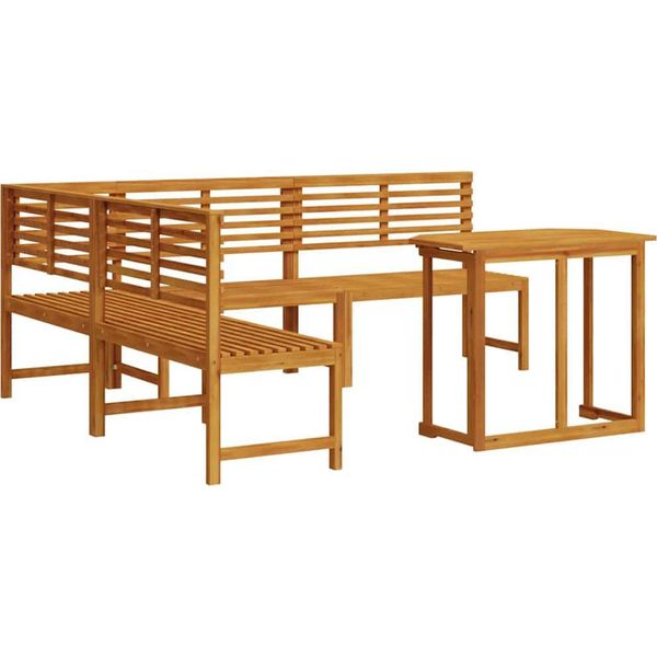 Syfax™ Set Panchina Da Giardino 4 Pcs Marrone Legno Di Acacia Massello-image