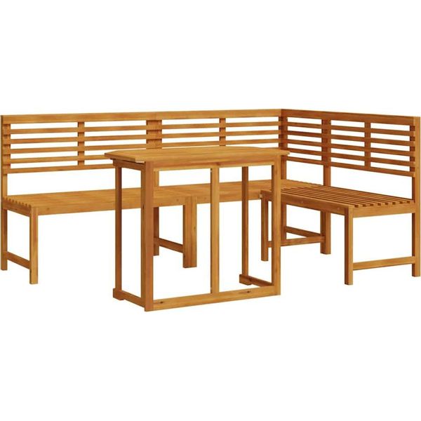 Syfax™ Set Panchina Da Giardino 3 Pcs Marrone Legno Di Acacia Massello-image