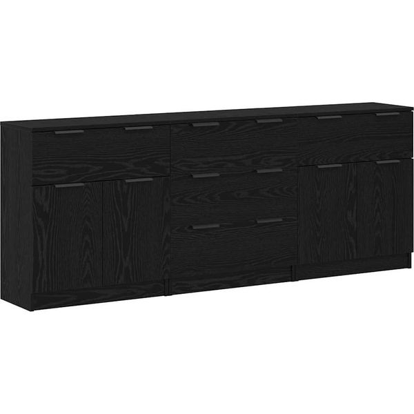 Syfax™ Credenza 3 Pcs Rovere Nero 181 X 30 X 70 Cm Legno Multistrato-image