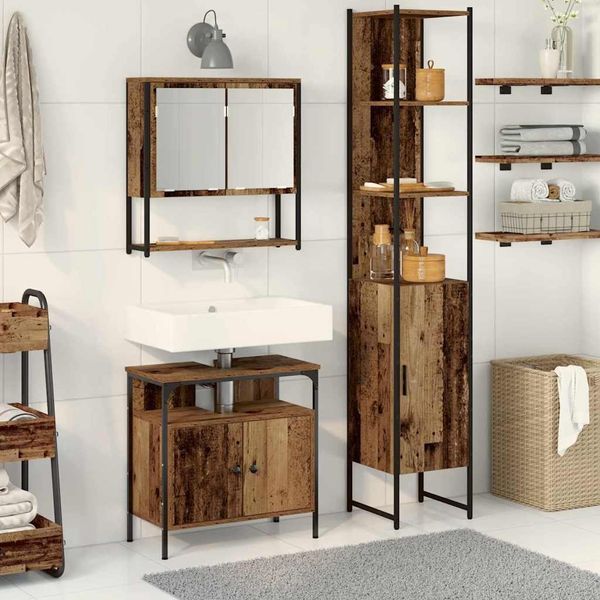 Syfax™ Set Di Mobili Per Il Bagno Con Lo Scaffale 3 Pcs Legno Vecchio-image