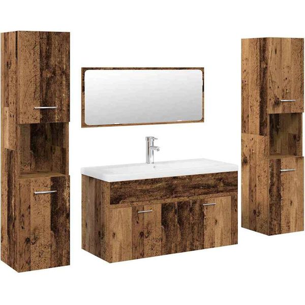 Syfax™ Set Mobili Da Bagno 5 Pz Legno Antico In Legno Multistrato-image