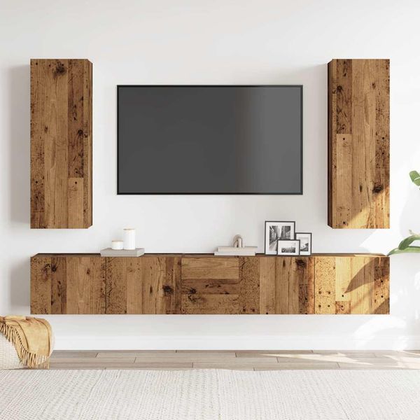 Syfax™ Mobili Tv A Parete 5 Pz Legno Antico In Legno Multistrato-image